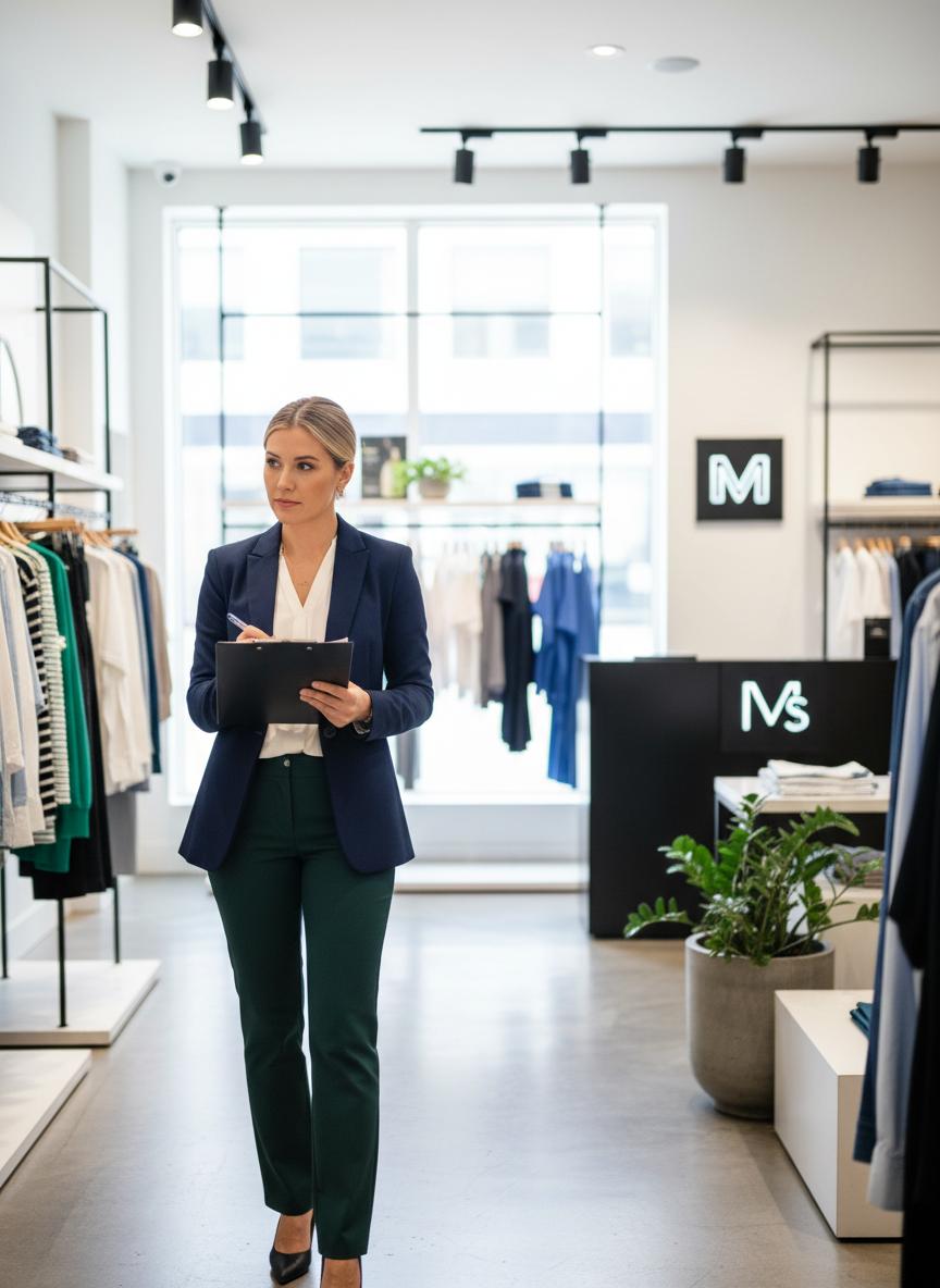 Professional store evaluator with clipboard